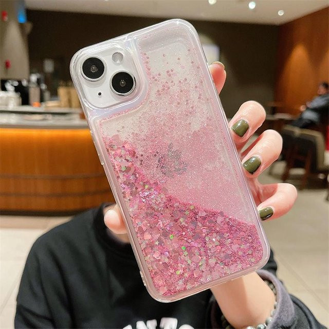 Stoßfeste Glitzer Schutzhülle mit flüssigem Sand für Apple iPhone 16, 15 Pro Max, 14 und iPhone 8 Plus in Pink Multicolour - Bild 1