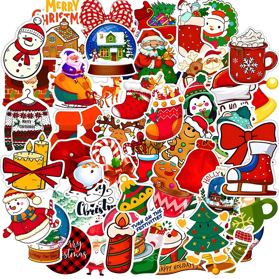 Charile Vintage Weihnachten Aufkleber Set mit Cartoon Motiven wie Santa und Schneemann in Multicolour für Laptop und Telefonhüllen - Bild 2
