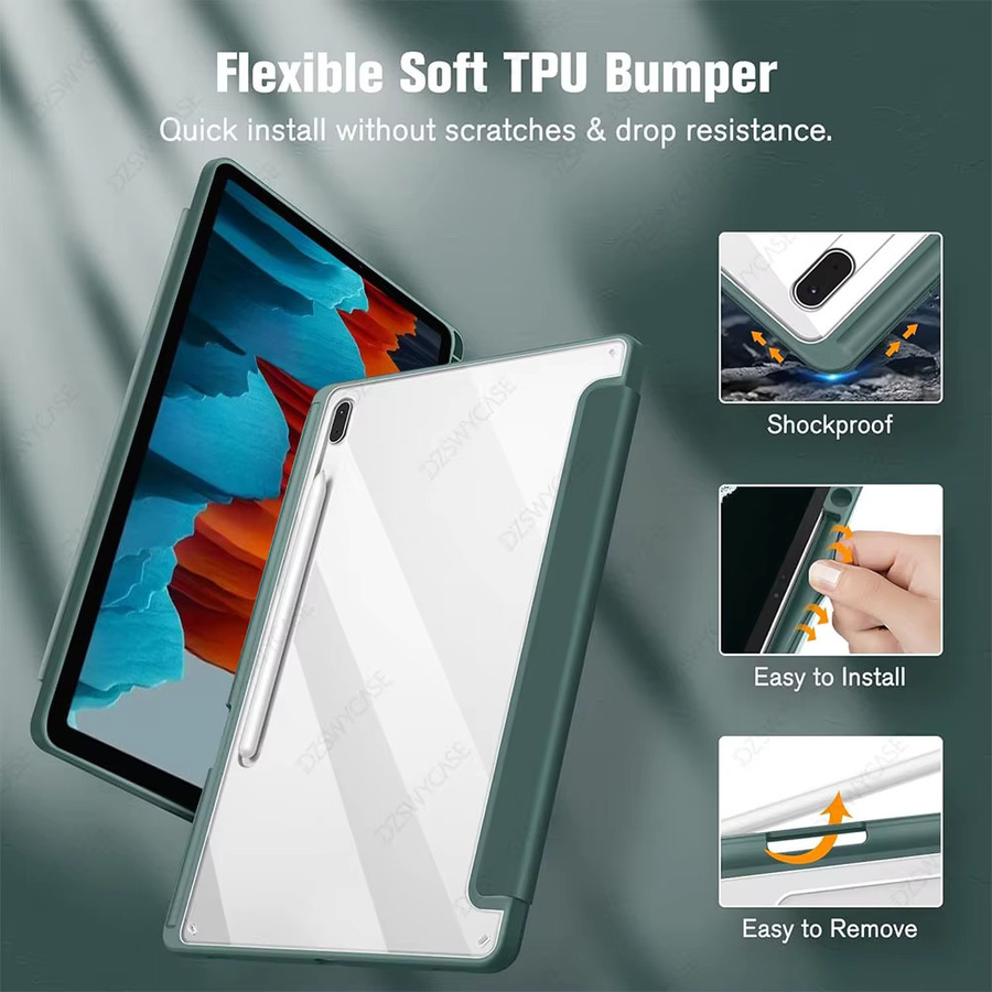 DZSWYCASE Schutzhülle für Samsung Galaxy Tab S8 Plus, S7 FE und S7 Plus 12,4 Zoll in Transparent Blau mit Stifthalter und automatischem Schlaf-Wach-Modus - Bild 3