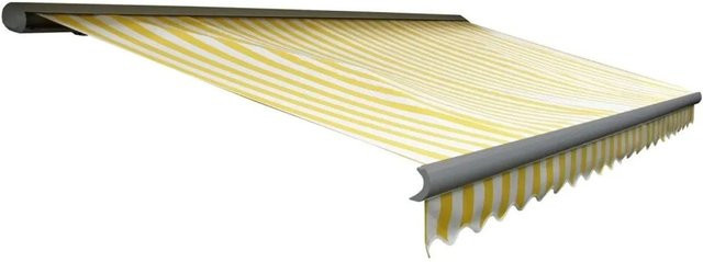 MCW Kassetten-Markise H122 mit Volant aus Polyester in Gelb/Weiß Grau, Breite: 4 m, Tiefe: 3 m - Bild 1