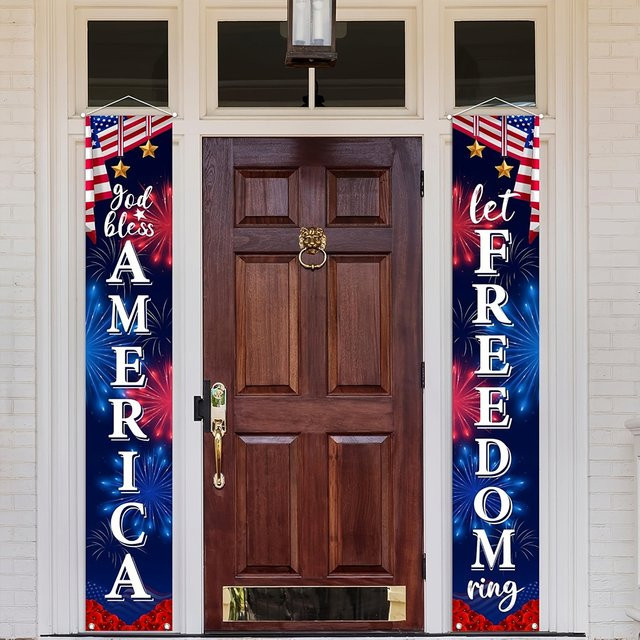 OURFETE Türbanner zum Unabhängigkeitstag God Bless America & Let Freedom Ring, Mehrfarbig, B: 30 cm, H: 180 cm - Bild 1