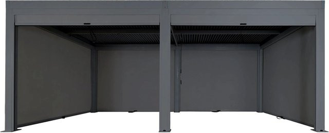 BERLINLODGE Lamellen-Pavillon Pergola mit 6 Seitenwänden in Anthrazit, moderner Gartenpavillon mit Aluminium-Gestell und wasserdichter Regenrinne, H: 220 cm, B: 600 cm, T: 300 cm - Bild 1