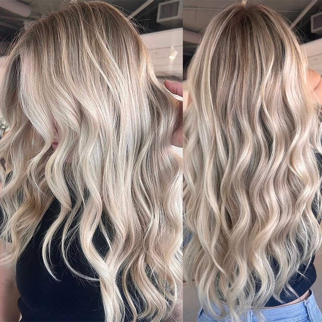 Lange wellige Synthetik-Perücke, Balayage Platin Aschblond, Damen - Bild 1