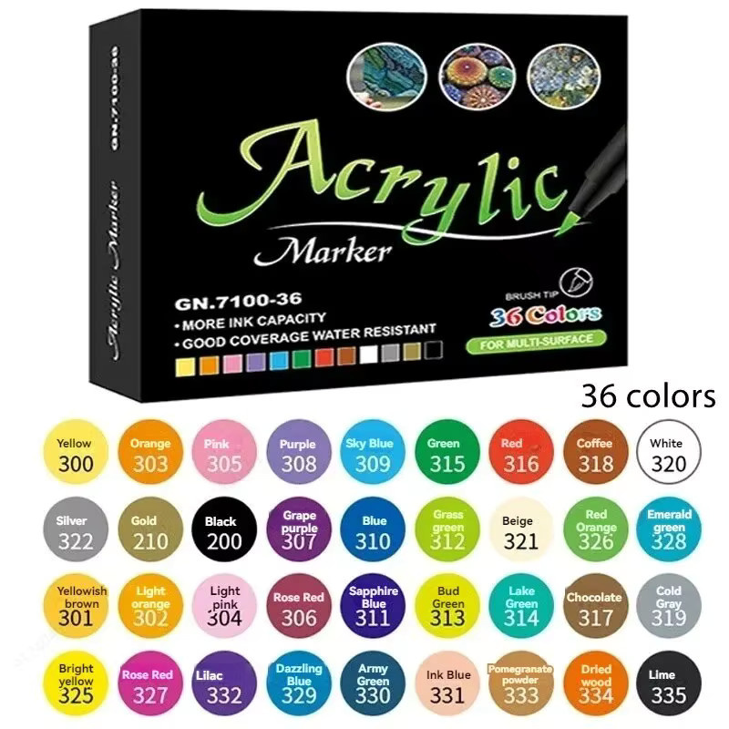GN Acryl-Markierungsstifte in Pastellfarben, Set mit Brush-Spitze für Stein, Glas, Leinwand, Metall, Keramik, Holz und Kunststoff, Multicolor - Bild 2