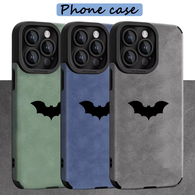 Schwarze sturzsichere Handyhülle mit minimalistischem Fledermaus-Logo-Muster passend für Apple iPhone 17 16 15 14 13 12 11 Pro Max Plus - Bild 1