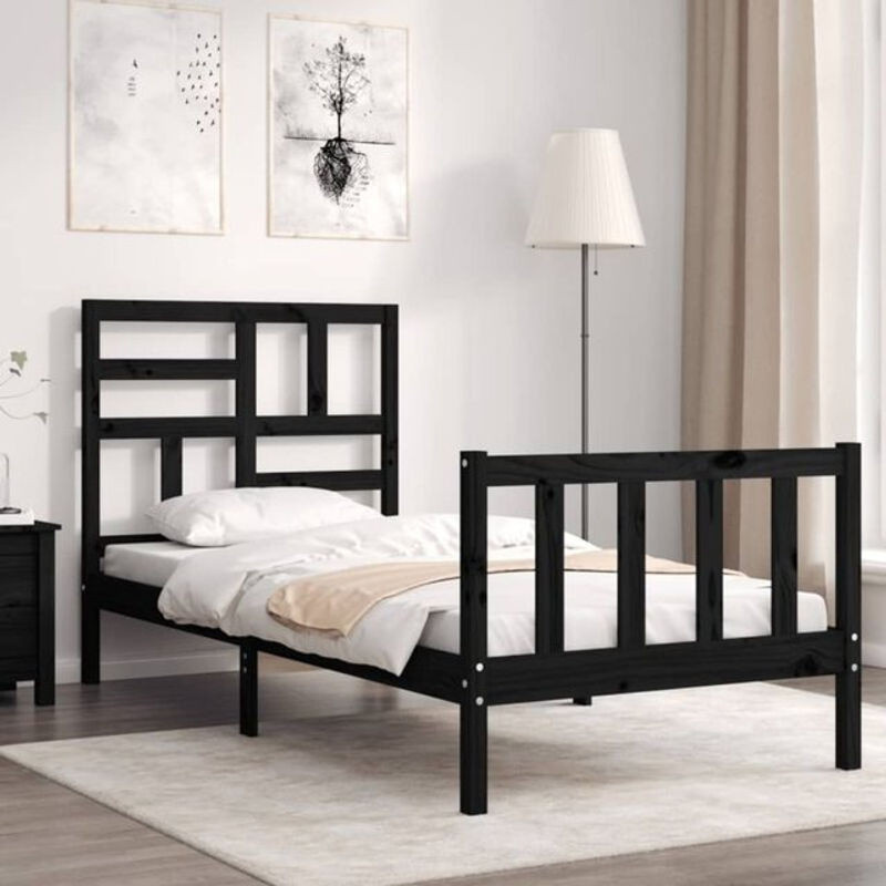 Massivholzbett aus Kiefer mit Kopfteil von VIDAXL in Schwarz, B: 190 cm, T: 104 cm, H: 80,5 cm - Bild 1
