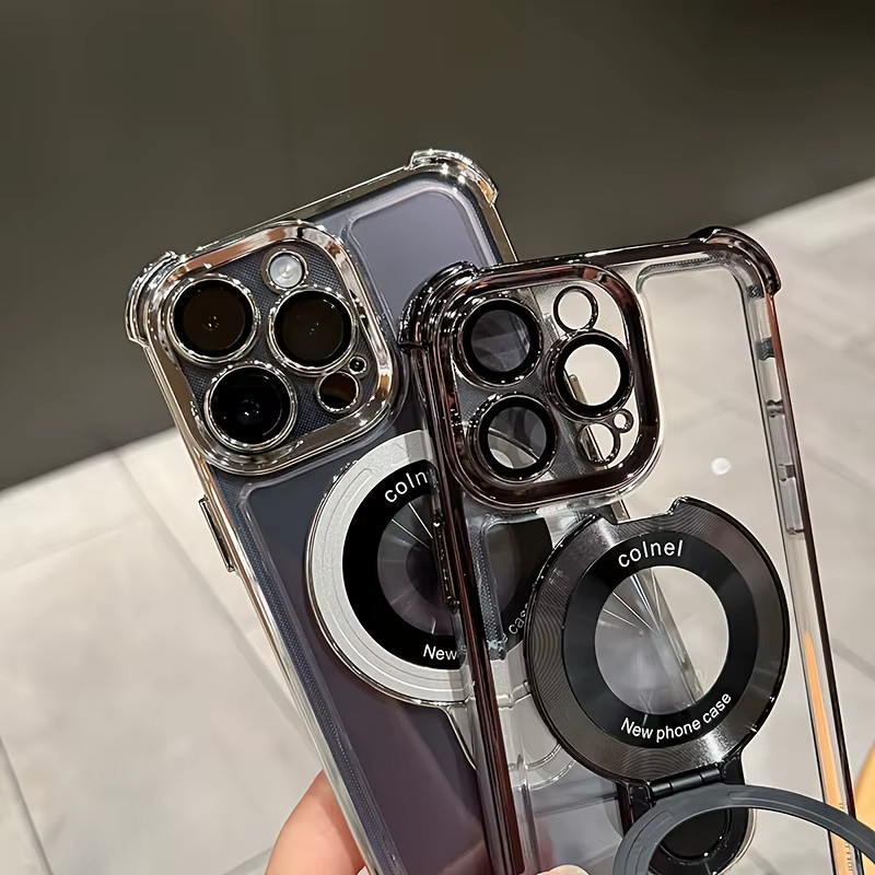 Transparente Airbag-Handyhülle für Apple iPhone 17 16 15 14 13 Pro Max mit grüner galvanisierter Acryl-Beschichtung und integriertem Halter auf der Rückseite - Bild 1