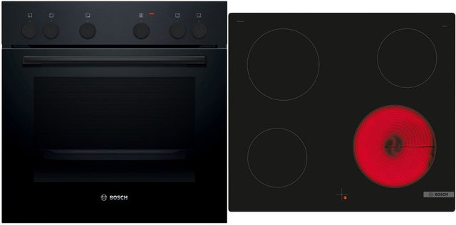 Bosch Herdset aus Einbaubackofen HEF010BA1 und Glaskeramikkochfeld NKE611GA2E in Schwarz, rahmenlos - Bild 1