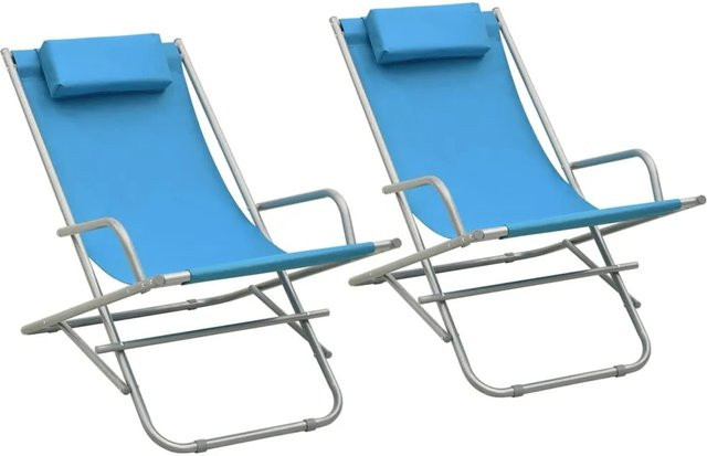 2er Set vidaXL Schaukelstühle aus pulverbeschichtetem Stahl und PVC in Blau mit verstellbarer Kopfstütze - Bild 1