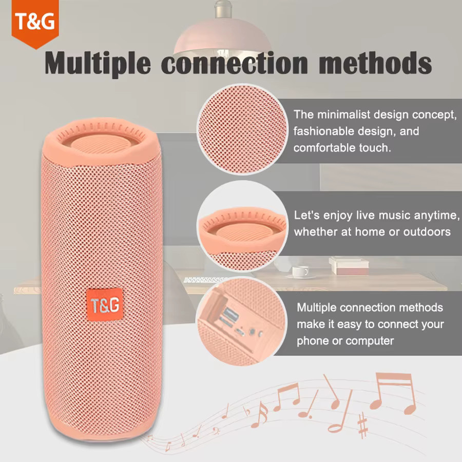 T&G Bluetooth-Lautsprecher in Pink mit 10 W Leistung, tragbarer kabelloser Subwoofer und wasserdichte Soundbox mit FM-Radio - Bild 3