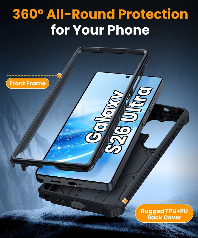 Magnetische Schutzhülle für Samsung Galaxy S26 Ultra, S25 und S24 mit militärischem Schutzgrad und Stoßdämpfung in Orange oder Schwarz - Bild 3
