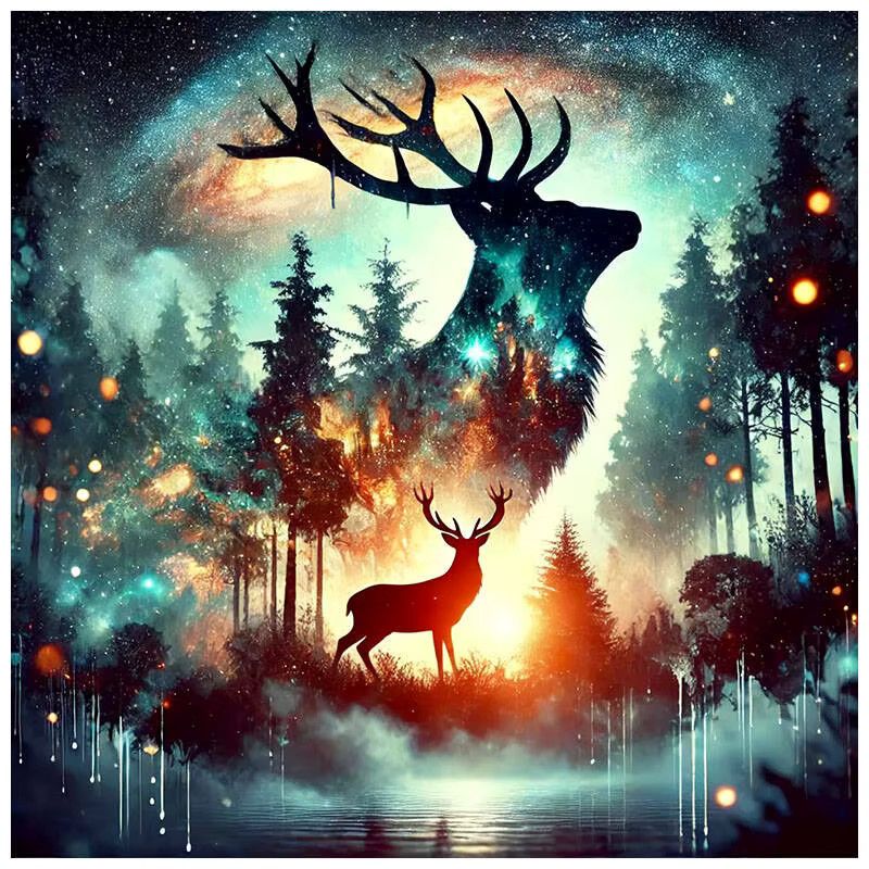 HUACAN Diamantgemälde Hirsch im Winterwald mit Strasssteinen als Wanddekoration für Weihnachten - Bild 4
