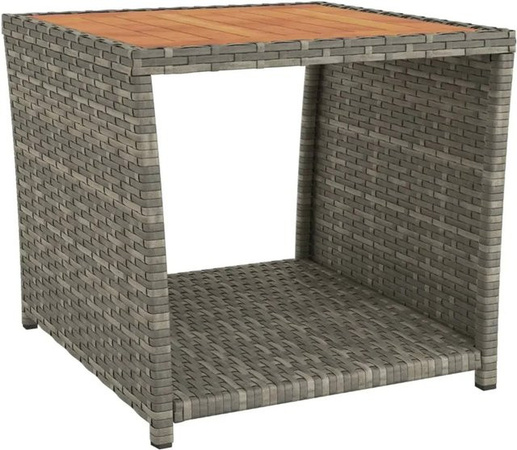 vidaXL Beistelltisch aus grauem Poly-Rattan und Akazienholz für Garten und Terrasse B/T/H: 45 x 40 x 45 cm