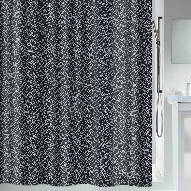 Spirella Duschvorhang Lines Schwarz aus Polyester, B: 120 cm, H: 200 cm - Bild 1
