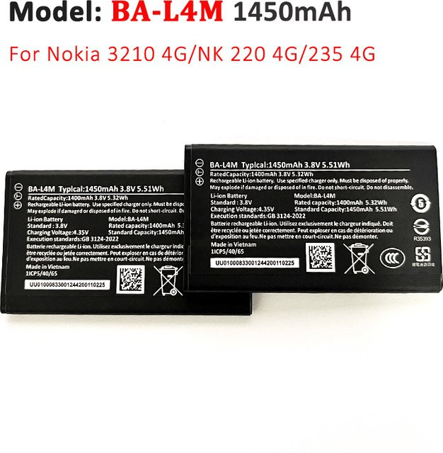 BA L4M Ersatz-Li-Ionen-Akku 3,8 V 1450 mAh für Nokia 3210 4G, NK 220 4G und 235 4G in Schwarz - Bild 1