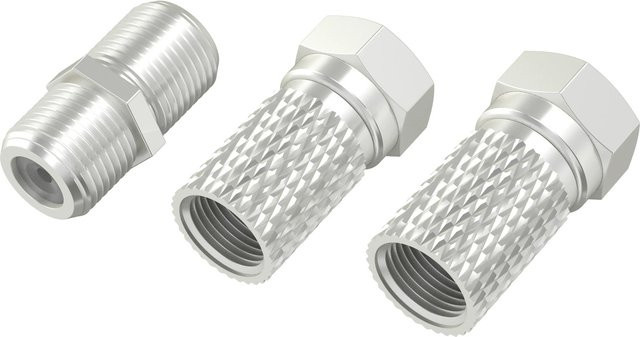 Hama SAT Antennen-Adapter-Set mit 2 F-Steckern und F-Kupplung/F-Kupplung in Silber - Bild 1