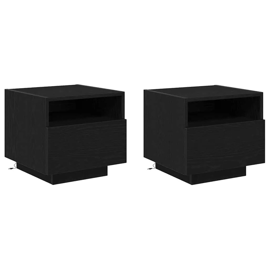 vidaXL Nachttisch Set 2 Stück aus Holzwerkstoff in Schwarzer Eiche mit integrierter Beleuchtung, B/T/H: 40 x 39 x 37 cm - Bild 2