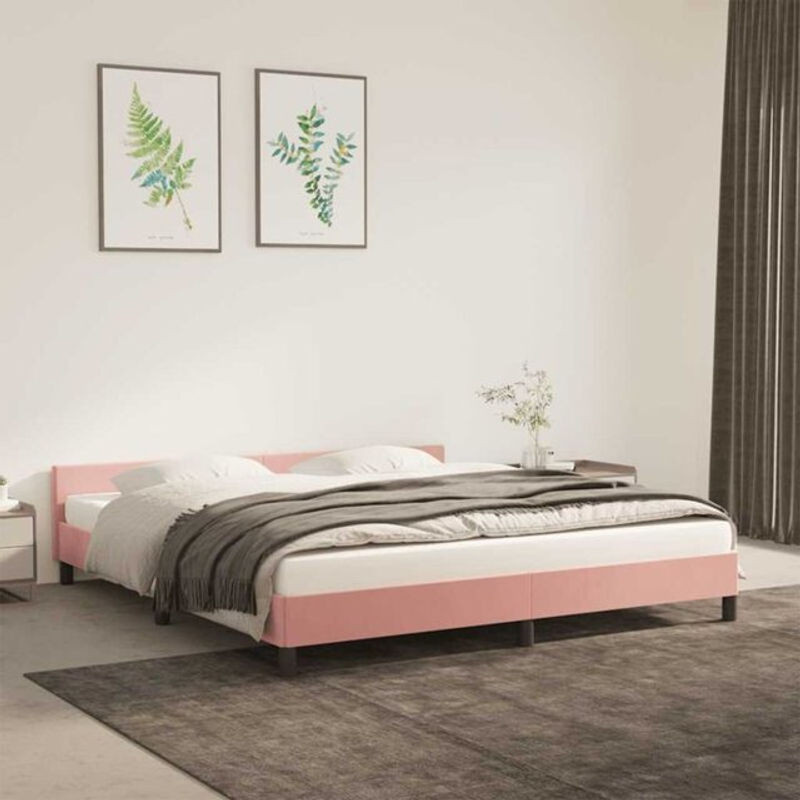 Vidaxl Polsterbett mit Kopfteil aus Samt in Rosa, B/T/H: 180 x 200 cm - Bild 1