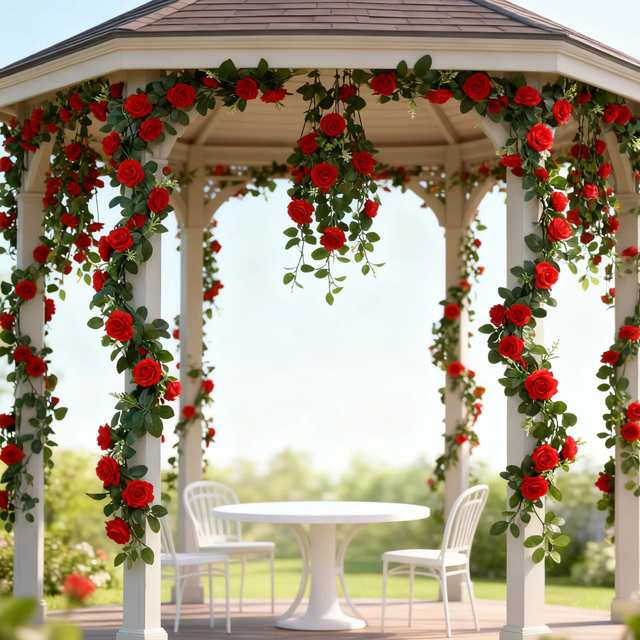 XIAOYINMO Künstliche Rosen-Rebe in Orange mit Rattan und Seide als florale Wanddekoration für Hochzeit und Valentinstag - Bild 2