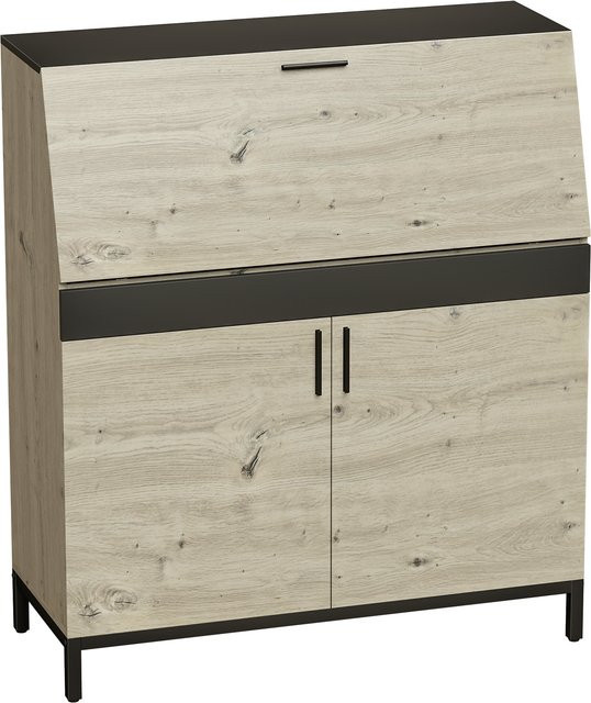 HOMCOM Sekretär-Schreibtisch im industriellen Design mit Schrankfach und Regalen, Breite: 100 cm, Naturholz und Schwarz - Bild 1