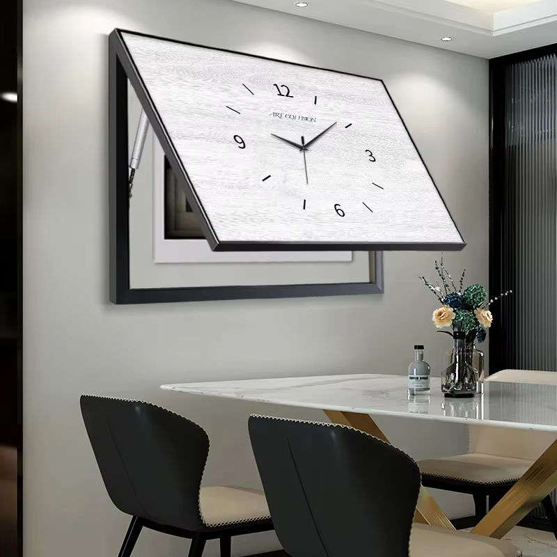Oeny Wanduhr mit dekorativer Malerei in modernem Design aus Holz und Metall, weiß, rechteckig, geräuschlos - Bild 2