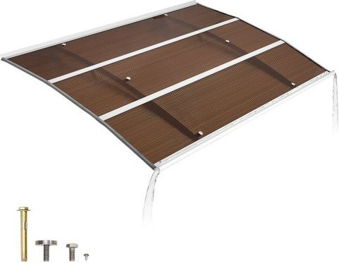 VEVOR Vordach für Tür und Fenster, Überdachung mit Entwässerung und Metallhalterung, Polycarbonat-Regenschutz für Veranda und Patio, Farbe: Braun, Breite: 99 cm, Höhe: 149 cm - Bild 1