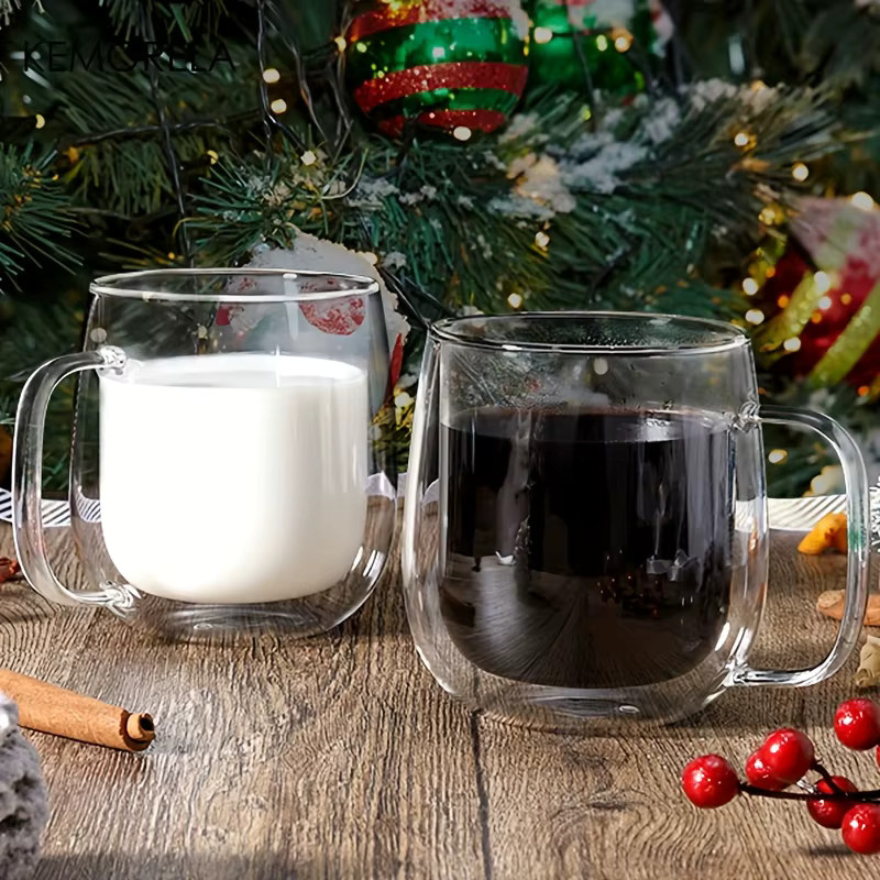 KEMORELA Doppelwandige Kaffeetasse aus Klarglas mit Griff, transparent, 250 ml - Bild 5