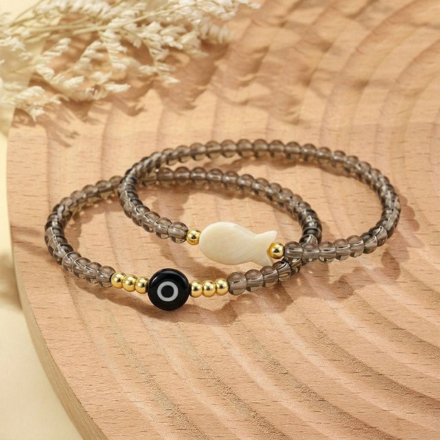 Noter Armband, Acrylperlen, Naturmuschel, Türkisches Böses Auge, Damen - Bild 1