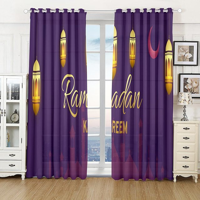 2er-Set 3D-Schlossvorhänge Verdunkelung mit Haken, Farbe: Lila, B/H: 50 x 130 cm - Bild 1