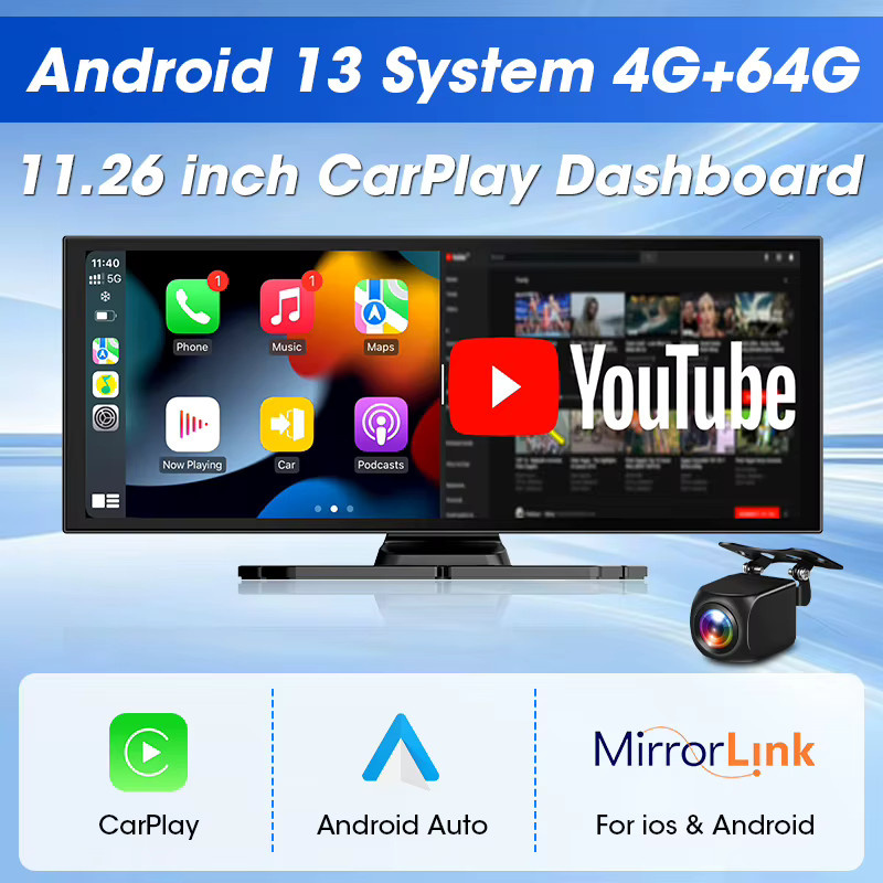 Develuck Android 13 Auto Multimedia Player mit 11,26 Zoll Display, 4G, 64G, Carplay, Android Auto, 5G WIFI, Airplay, Youtube und Netflix, Schwarz - Bild 2