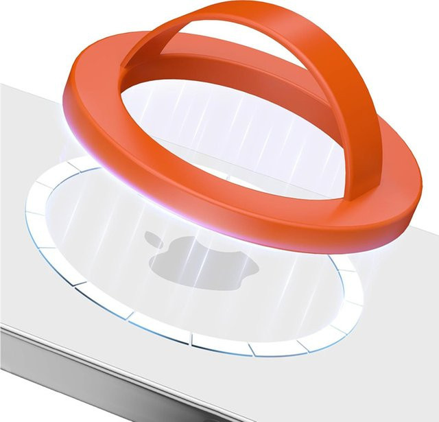 Newteneight Magnetischer Fingerriemen aus flüssigem Silikon für MagSafe iPhone 17 und 16, Handhalterung und Ständer in Lila und Orange - Bild 1