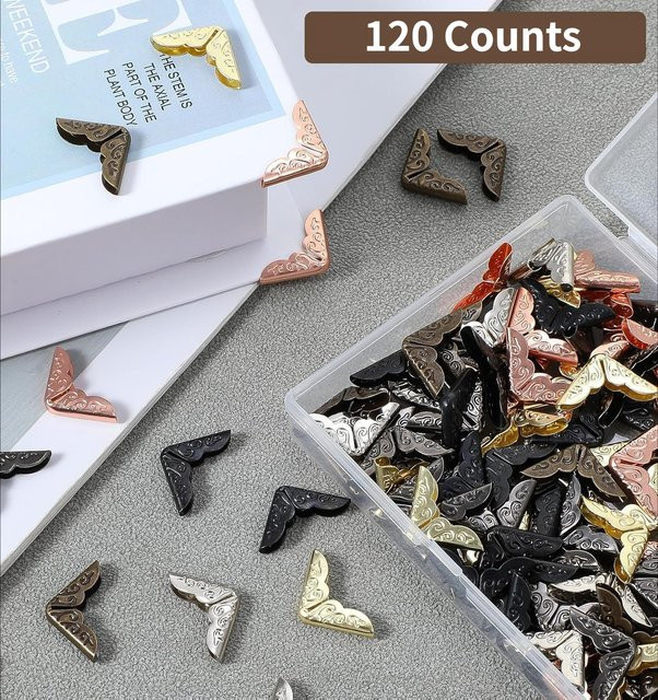 120 Stück Vintage Metall-Buchecken-Schutz in Antik-Messing Gold zur dekorativen Verstärkung von Alben und Hardcover-Büchern - Bild 1