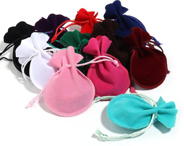 10er Set bunte Samt Geschenktaschen in Kürbisform mit Kordelzug für Schmuck und Geschenke - Bild 1