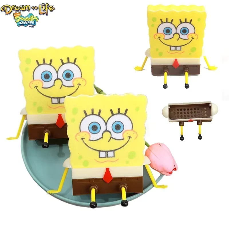 Potdemiel SpongeBob Schwammkopf Geschirrspülbürste und Scheuerschwamm in Gelb, B/H: 12,0 x 5,0 cm - Bild 1