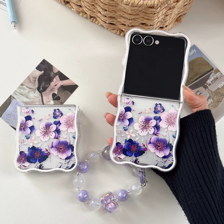 Stoßfeste Samsung Galaxy Z Flip Handyhülle mit Ölgemälde-Blumenmuster und Lanyard in Multicolour - Bild 2