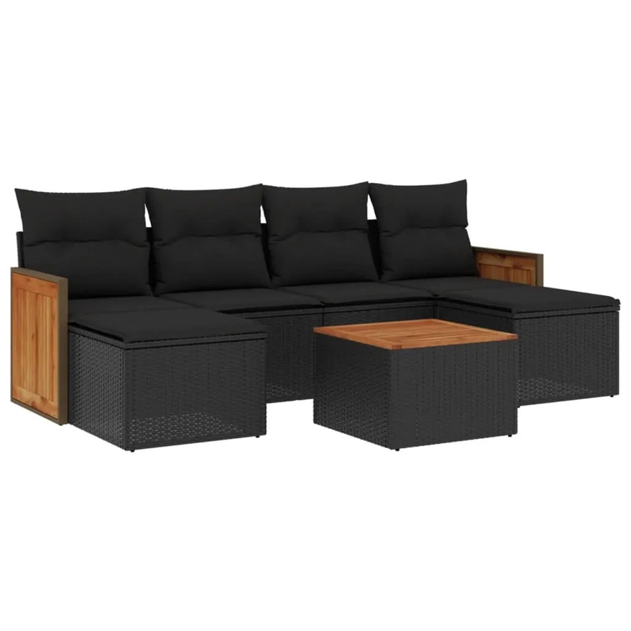 vidaXL 7-tlg Garten-Sofagarnitur aus Polyrattan mit Kissen in Schwarz - Bild 2