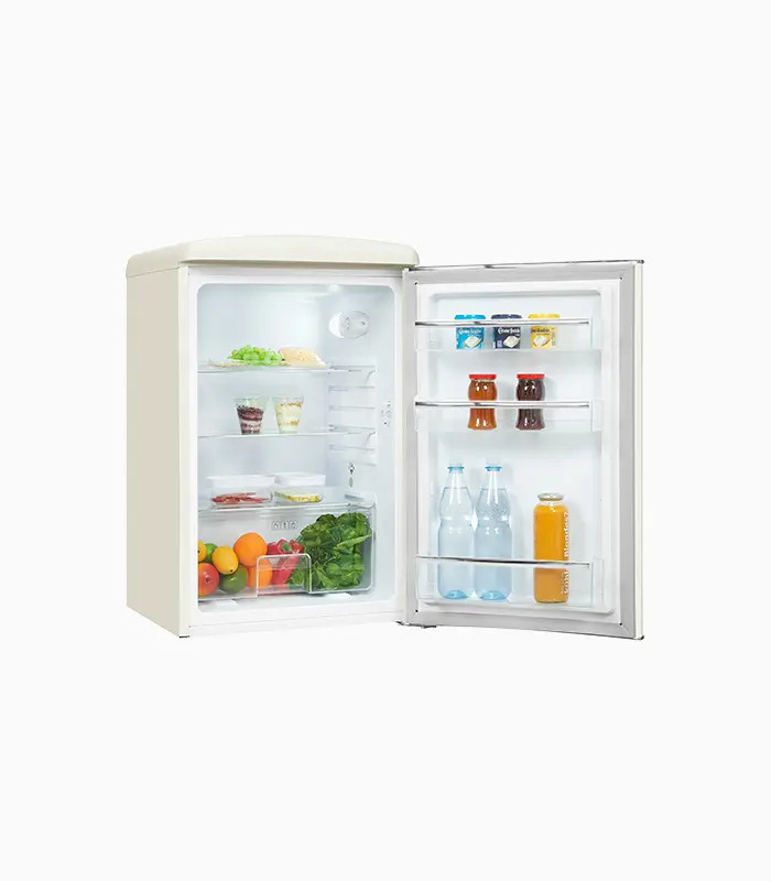Exquisit RKS120-V-H-160F Retro Vollraumkühlschrank in Magnolienweiß, Standgerät mit LED-Innenbeleuchtung und Flaschenregal, B/T/H: 57,5 x 60,2 x 122,0 cm - Bild 1