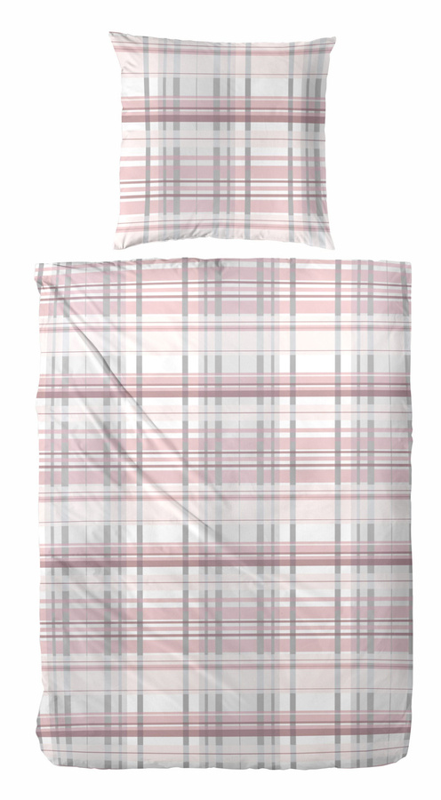 Primera Edelflanell Bettwäsche aus Baumwolle mit Streifen und Karo in Rosa, Silber und Weiß, B/H: 155 x 220 cm mit Kissenbezug 80 x 80 cm - Bild 1