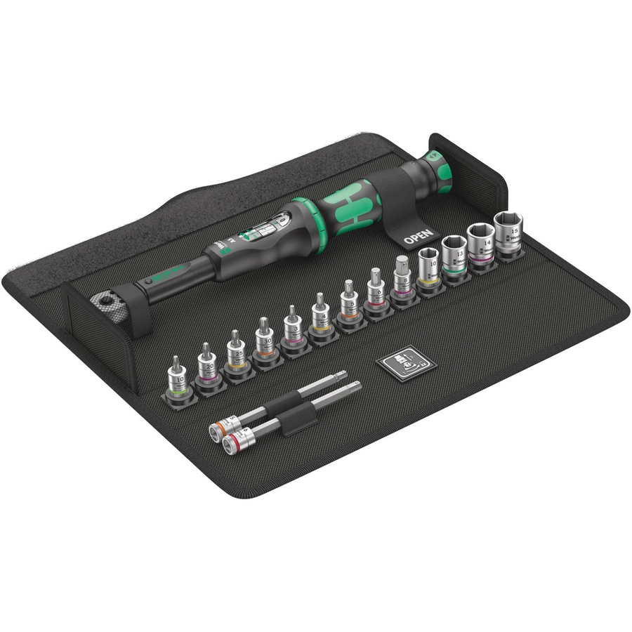 Wera Bicycle Set Torque 1 Drehmomentschlüssel-Set mit Ratschenfunktion, Bit- und Steckschlüsselsatz, 16-teilig, 1/4 Zoll, 2,5-25 N·m, Schwarz-Grün - Bild 2