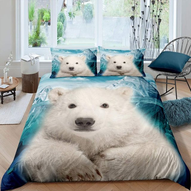 Bettwäsche-Set mit Eisbär-Motiv von Binchi Outdoor Product in Blau, Material Mikrofaser Polyester, Breite: 140 cm, Länge: 210 cm - Bild 1