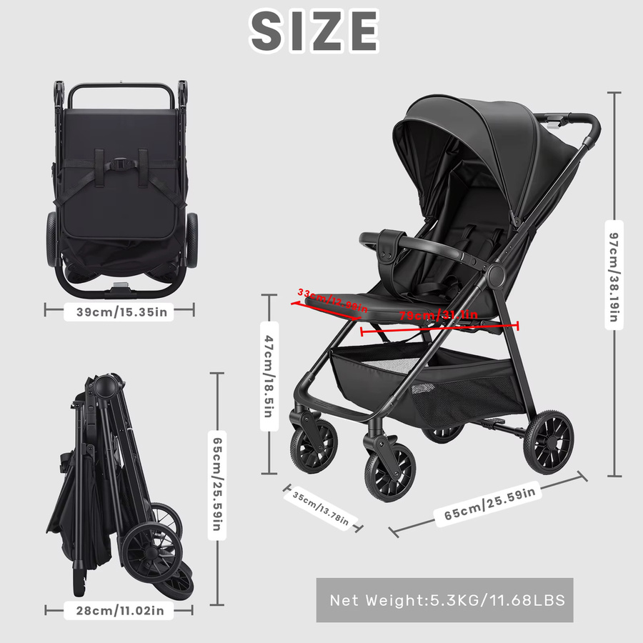 Kompakter Reisebuggy für Kleinkinder mit Liegesitz und großem Aufbewahrungskorb in Schwarz - Bild 3