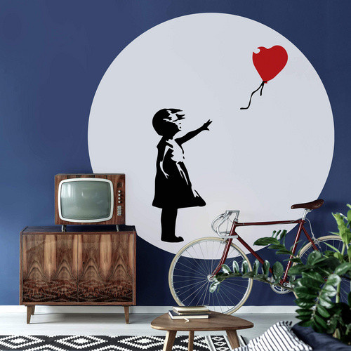 K&L Wall Art Runde Vliestapete Banksy Girl with the red balloon mehrfarbig matt B/H: 236 x 236 cm - Bild 3