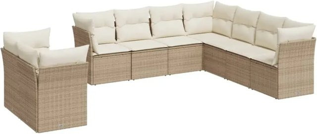 vidaXL 9-teilige Garten-Sofagarnitur aus Poly-Rattan mit Kissen in Beige-Creme - Bild 1