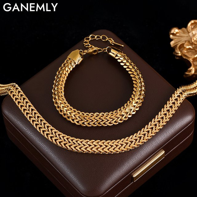 GANEMLY Schmuck-Set, Edelstahl, Gold, Damen - Bild 1