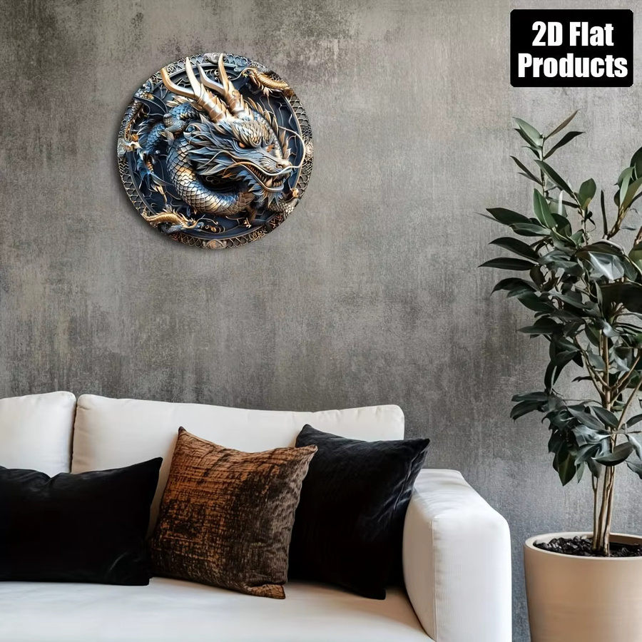 GTHUNDER Drachen-Wanddekoration aus Metall in Blau und Gold, Durchmesser: 20,3 cm - Bild 5