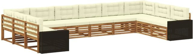 vidaXL Sofagarnitur aus Massivholz Akazie mit 10 Kissen in Beige - Bild 1