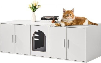 VEVOR Katzentoilettengehäuse aus Holz für 2 Katzen, verstecktes Katzentoilettenmöbel in Weiß - Bild 1