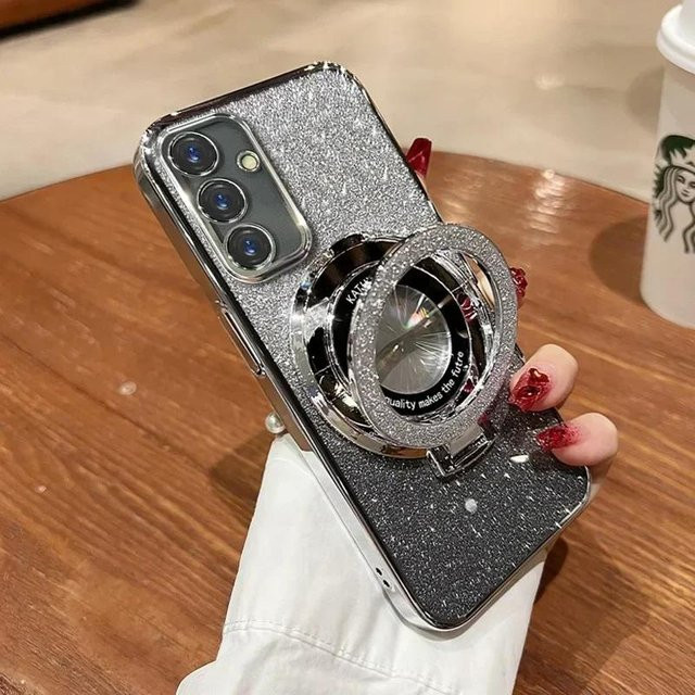 Glitzer Handyhülle mit Ständer für Samsung Galaxy S26 S25 FE S24 Ultra S23 Plus A57 A37 A17 A56 A36 A26 in Farbverlauf Multicolour Transparent Silber - Bild 1