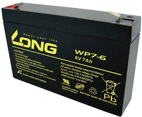 Long WP7-6 AGM Bleiakku 6V 7Ah Schwarz mit 4,8mm Flachstecker B/H/T: 151 x 100 x 34 mm - Bild 1