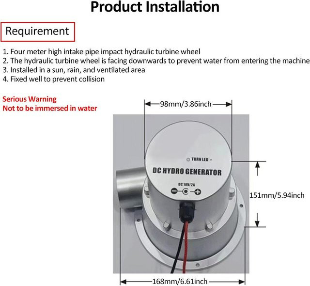 Bürstenloser Wasserkraftgenerator DC18V 2A 36W Wasserturbine in Silber - Bild 1